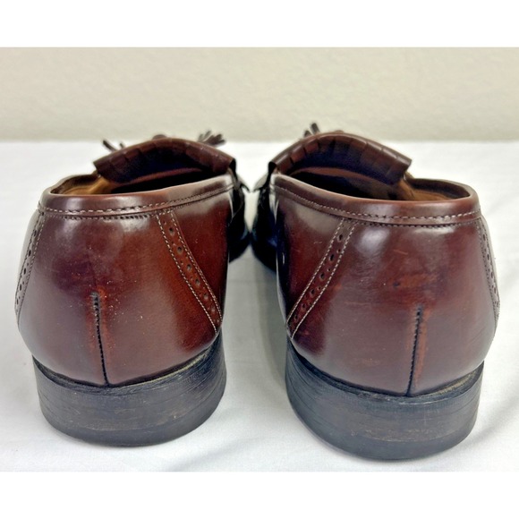 Johnston & Murphy Optima Sz 9.5 C Brown Leather Tassels Wing Tip Slip On Preppy - Picture 5 of 13